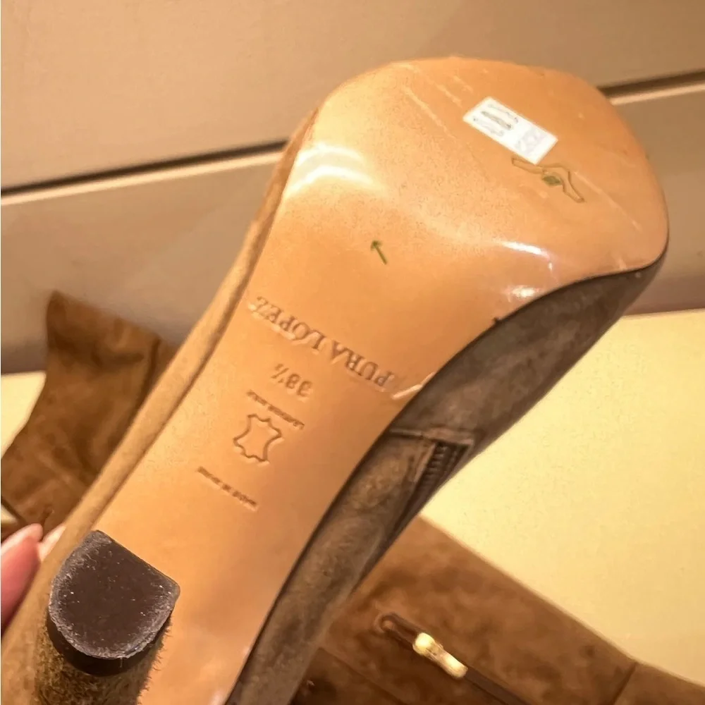 NWT Pura Lopez Brown Over-the-Knee Boots with Suede Finish